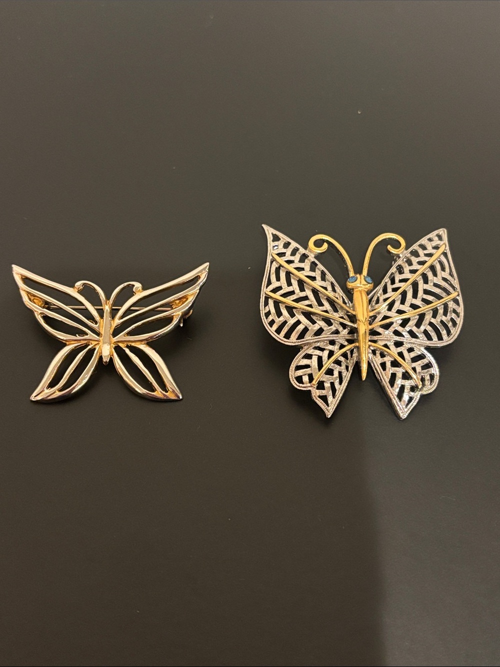 Vintage Butterfly Brooch Pin Lot • 1970s Avon Two-Tone & Unmarked Gold